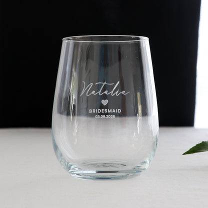 Engraved Bridesmaid Stemless Glass