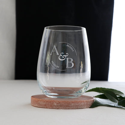 Engraved Wedding Stemless Wine Glass