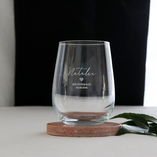 Engraved Bridesmaid Stemless Glass