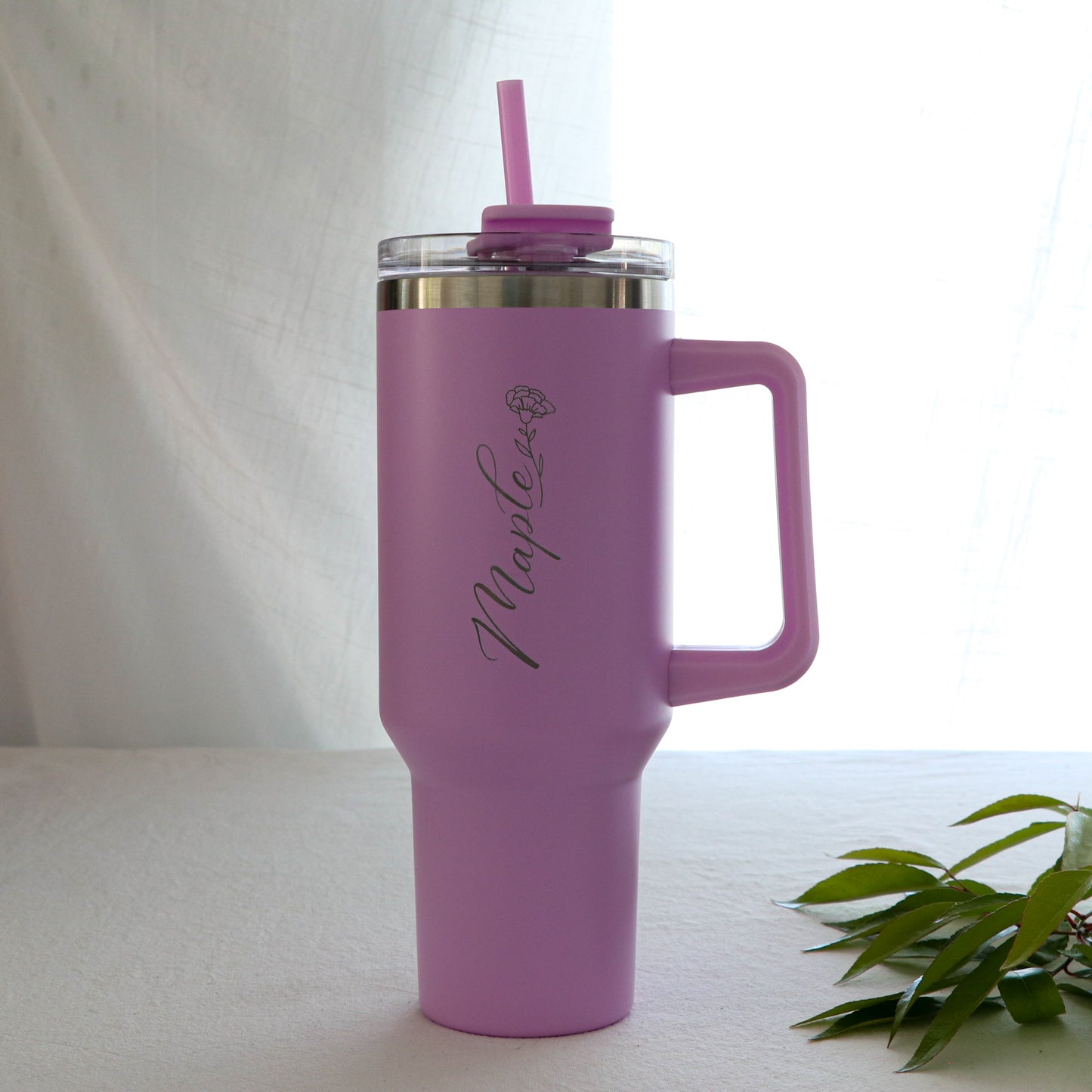 Floral Name Insulated Personalised Cup with Lid, Straw & Handle (1.18L)