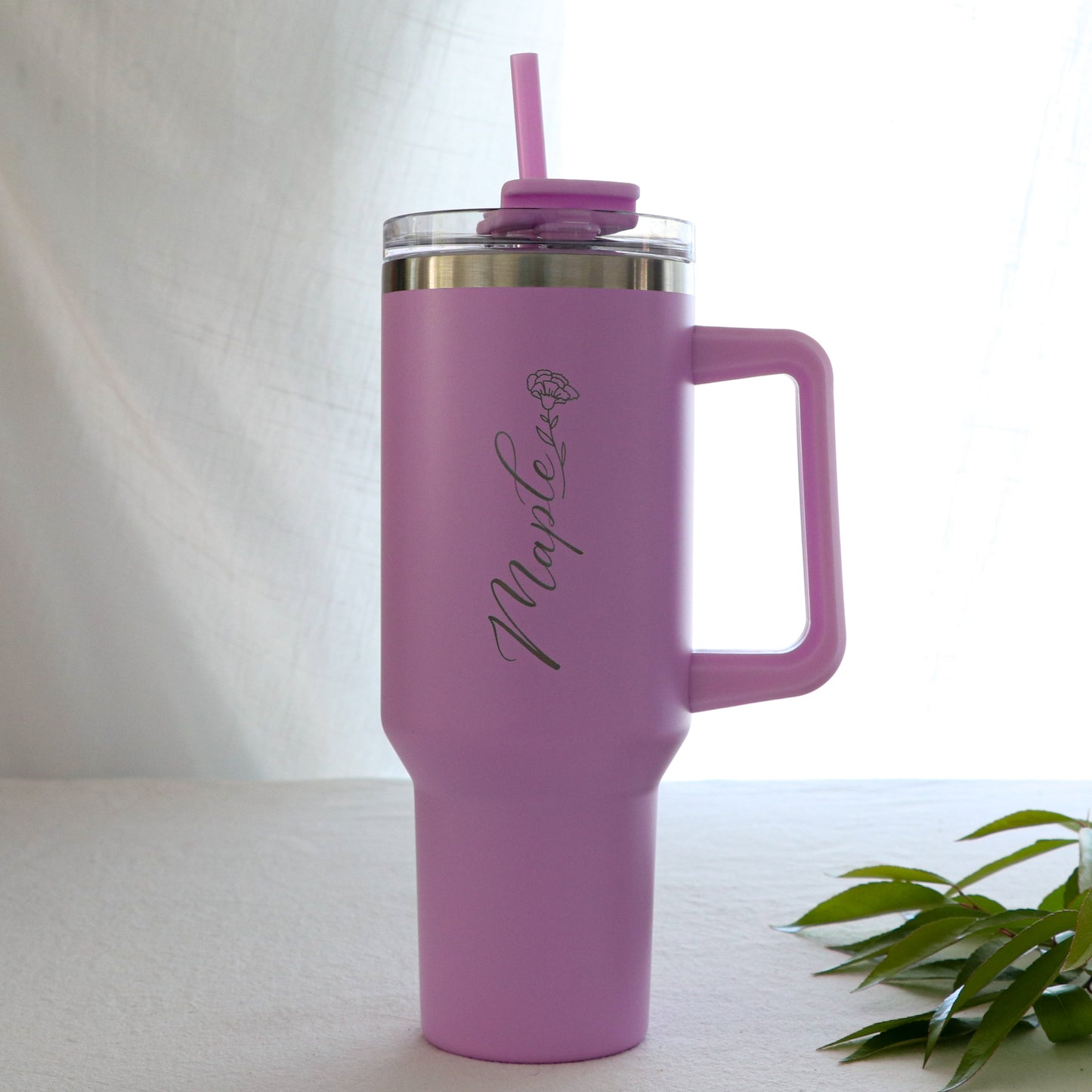 Floral Name Insulated Personalised Cup with Lid, Straw & Handle (1.18L)