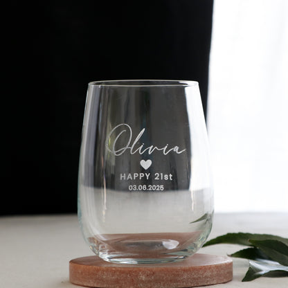 Engraved Birthday Stemless Wine Glass