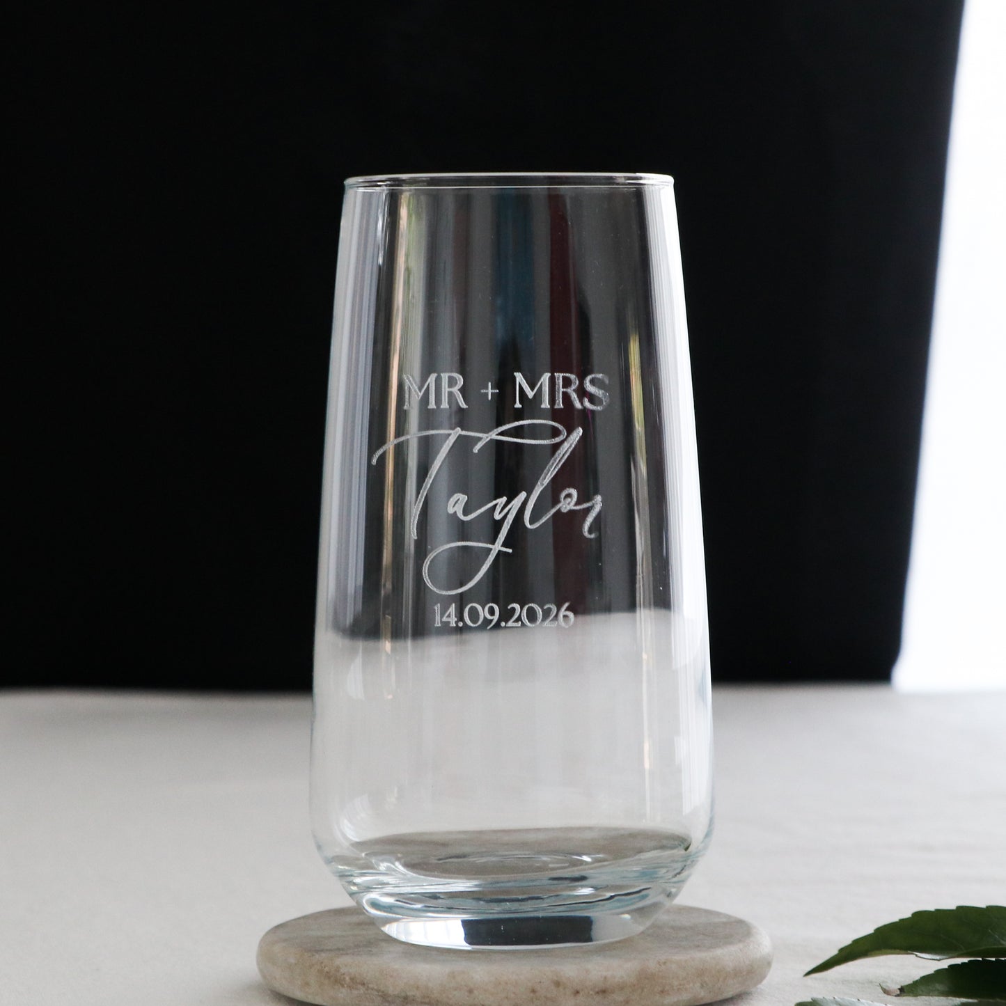 Engraved Wedding Tall Tumbler Glass