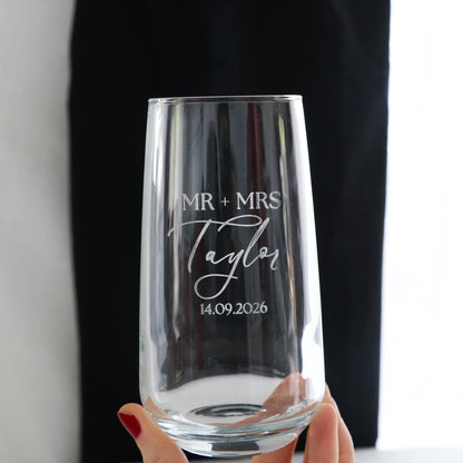 Engraved Wedding Tall Tumbler Glass