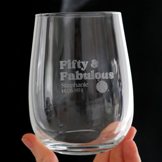 Fifty & Fabulous Birthday Stemless Wine Glass